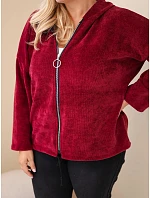 Dámská mikina Plus Size manšestrová s kapucí a zipem oversize bordó červená Dámská mikina Plus Size manšestrová s kapucí a zipem oversize bordó červená