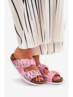 Dámské Pantofle S Přezkami A Brokátem Růžové S.Barski RB51-006 Dámské Pantofle S Přezkami A Brokátem Růžové S.Barski RB51-006