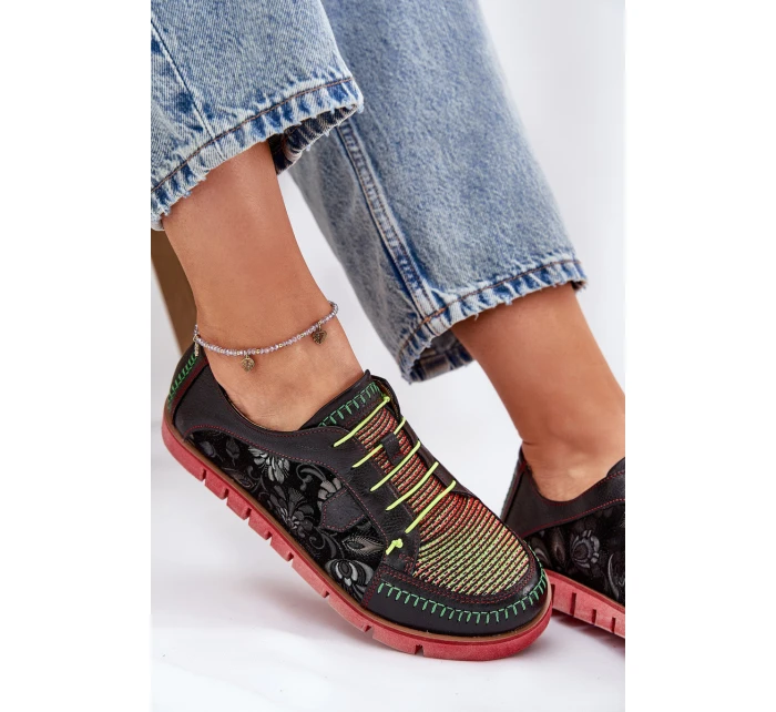 Kožené Polobotky Dámské Vzorované model 21691382 Černé - Maciejka