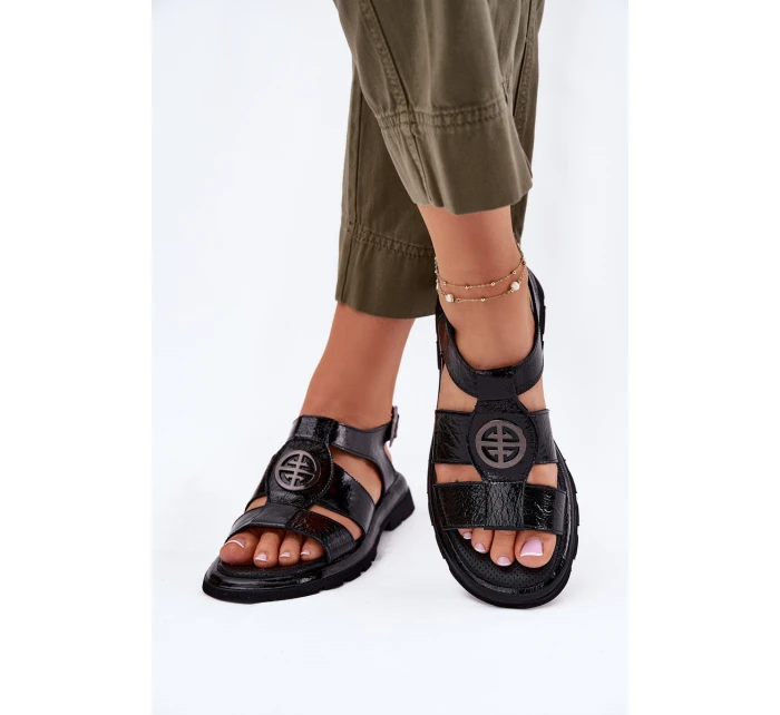 Kožené dámské sandály lakované s ozdobným detailem Artiker 56C0691 černé