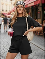Dámský černý pruhovaný letní komplet FashionStreet AY1162