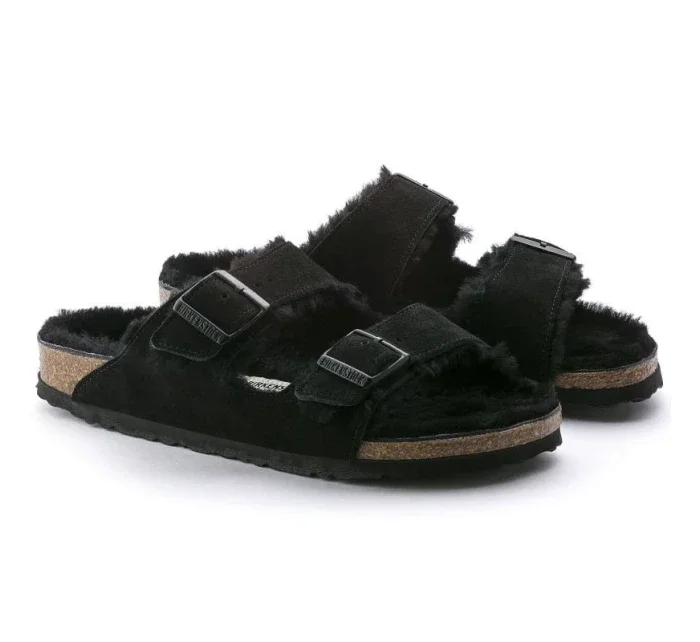 Dámské zateplené žabky s ovčí vlnou Arizona VL Black semišová kůže regular wide dámské model 20693883 - Birkenstock