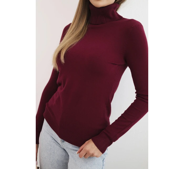 Dámský svetr z viskózy s rolákem a dlouhým rukávem bordový