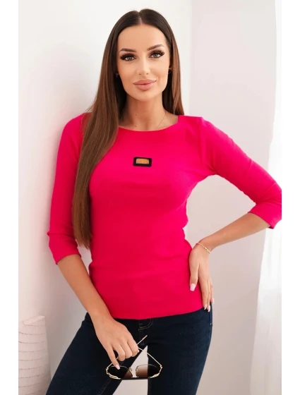 Dámská pruhovaná blůza s 3/4 rukávem a ozdobnou nášivkou malinová