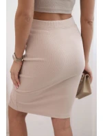 Dámská pruhovaná bavlněná sukně s rozparkem a ozdobnými knoflíky béžová