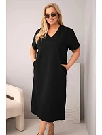 Dámské bavlněné šaty Plus Size s výstřihem do V černá Dámské bavlněné šaty Plus Size s výstřihem do V černá