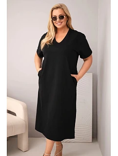 Dámské bavlněné šaty Plus Size s výstřihem do V černá