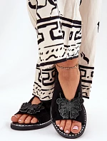 Dámské sandály na plochém podpatku s ozdobou černé Setorina