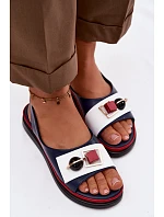 Kožené dámské sandály s ozdobou D&A model 22101325 tmavě modré - S.Barski Kožené dámské sandály s ozdobou D&A model 22101325 tmavě modré - S.Barski