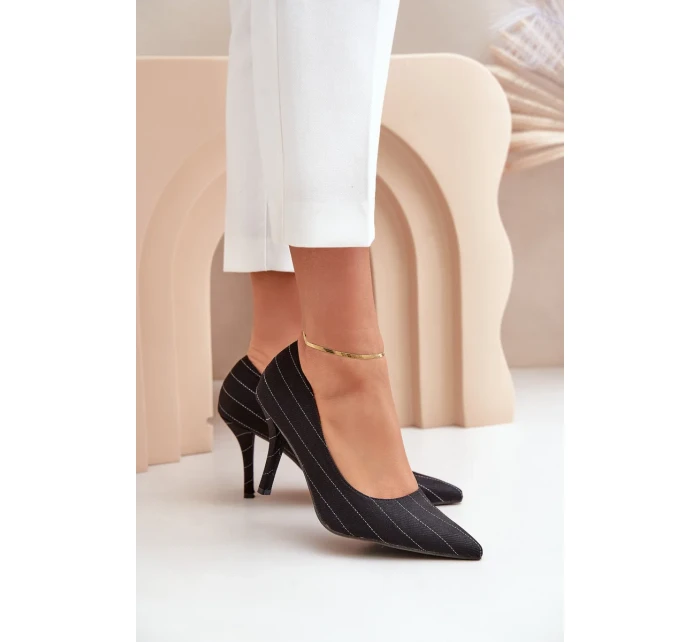 Dámské Látkové Lodičky s Pruhy Černé Tifidra