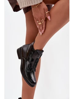 Lakované dámské botky S.Barski – černé, zateplené, s ozdobným detailem