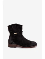 Dámské zateplené kotníkové boty na nízkém podpatku s řasením Gracia – černé