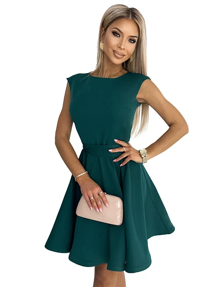 Rozšířené dámské šaty v lahvově zelené barvě s malými model 18459422 - numoco