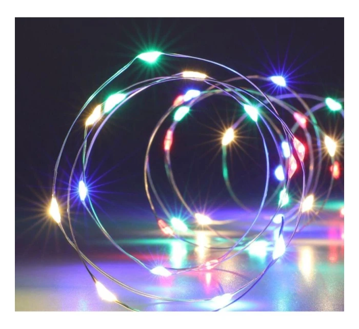 DRÁTĚNÁ SVĚTLA GIRLANDA NA BATERIE 40 VEDLA VÍCE BAREV