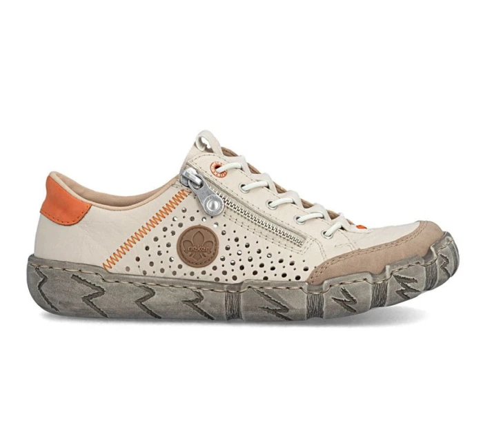 Béžová kožená prolamovaná dámská polobotka Rieker L0355-61