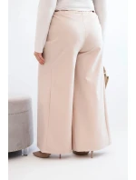 Dámské kalhoty Plus Size s širokými nohavicemi a model 21911604 béžová - K-Fashion