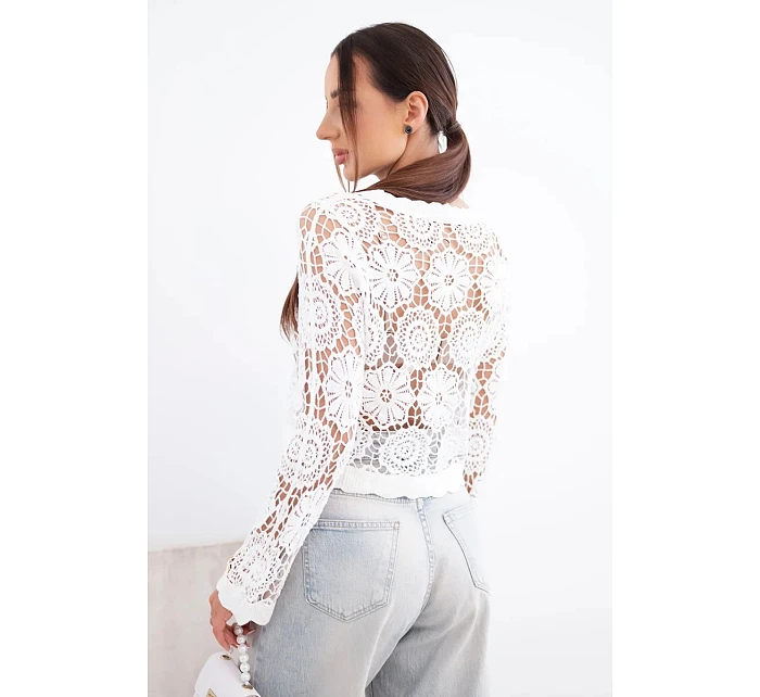 Dámský letní krajkový svetr s knoflíky a dlouhým rukávem černý