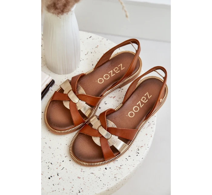 model 21684117 Dámské kožené sandály hnědé - Zazoo