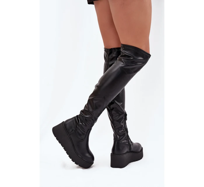 Dámské Kozačky Kolena Na Platformě A S Černé model 21707030 - Boto Dámské Kozačky Kolena Na Platformě A S Černé model 21707030 - Boto