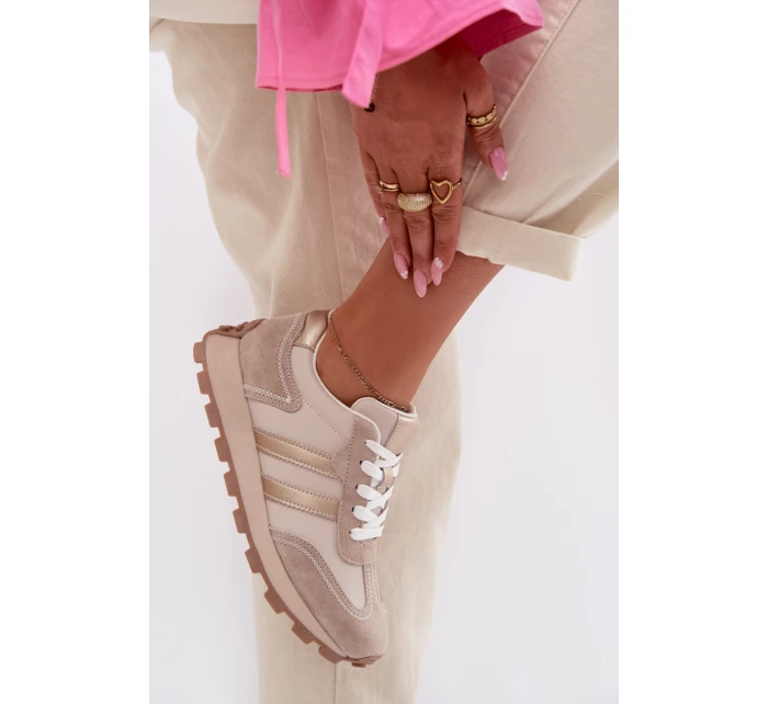 Kožené dámské tenisky na platformě model 22013931 Béžové - S.Barski