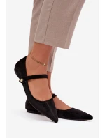 Dámské sametové baleríny s páskem a zlatým detailem model 21834646 – černé - Kesi