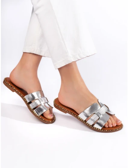 Designové nazouváky stříbrné dámské bez podpatku Designové nazouváky stříbrné dámské bez podpatku