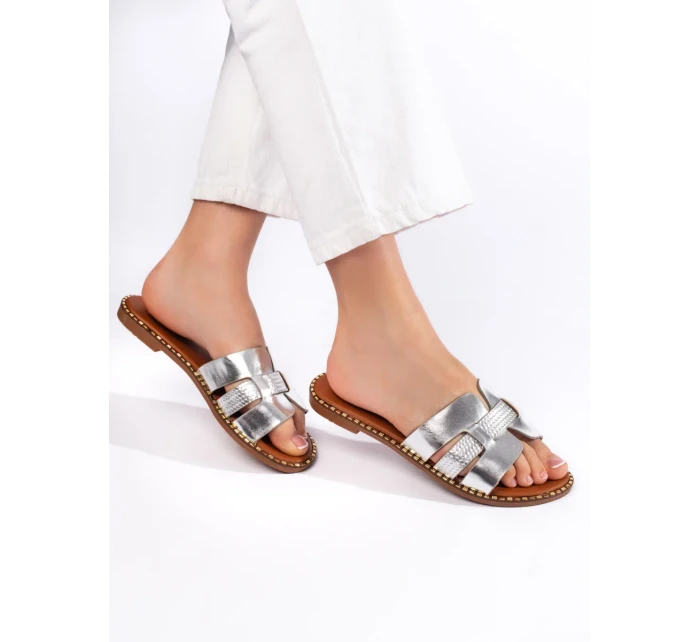 Designové nazouváky stříbrné dámské bez podpatku Designové nazouváky stříbrné dámské bez podpatku