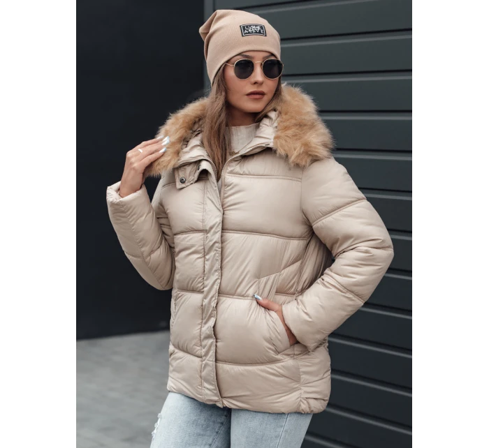 NORDKOLL dámská zimní prošívaná bunda s kapucí světle béžová FashionStreet TY4710