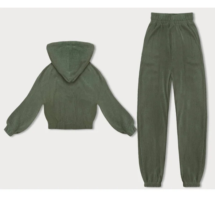 Žebrovaný teplákový komplet v olivové barvě (AMG-335A)