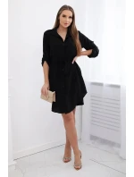 Šaty se zapínáním na knoflíky a zavazováním v pase černý