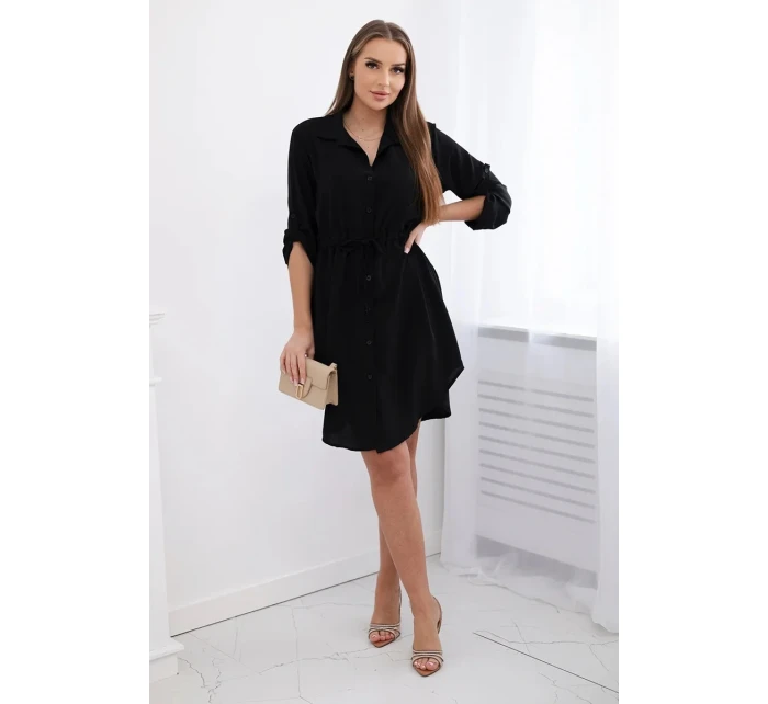Šaty se zapínáním na knoflíky a zavazováním v pase černý