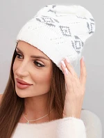 Dámská zimní čepice z vlny s geometrickým vzorem K434 bílá + šedá