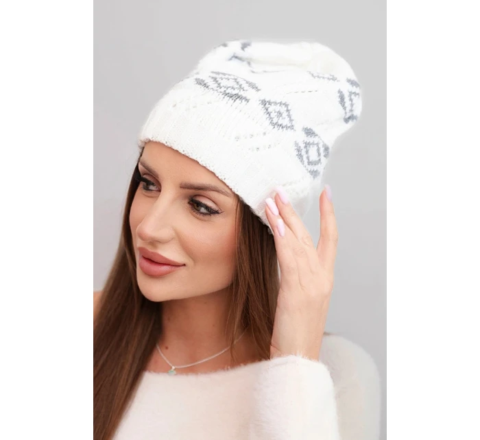 Dámská zimní čepice z vlny s geometrickým vzorem K434 bílá + šedá