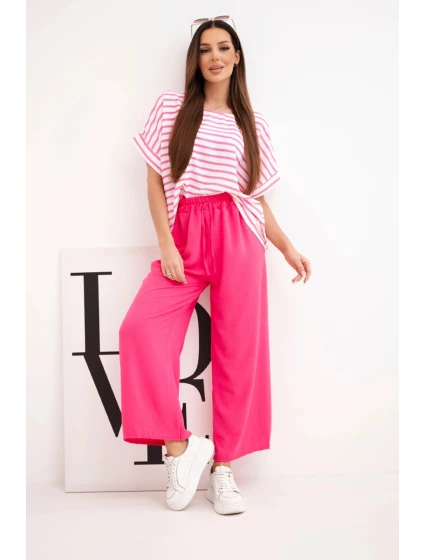 Dámský komplet z viskózy s model 22159083 blůzou a širokými kalhotami s gumou fuchsie - K-Fashion Dámský komplet z viskózy s model 22159083 blůzou a širokými kalhotami s gumou fuchsie - K-Fashion