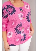 Dámská bavlněná halenka Plus Size s krátkým rukávem a knoflíky růžová