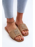 Dámské ploché pantofle s prýmkem a zdobením, Béžová Omenna Dámské ploché pantofle s prýmkem a zdobením, Béžová Omenna