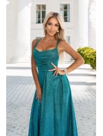 Dlouhé šaty 589-3 zelené se třpytkami - Numoco Dlouhé šaty 589-3 zelené se třpytkami - Numoco