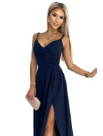 CHIARA Tmavě modré elegantní dámské maxi šaty na ramínkách model 18355310 - numoco