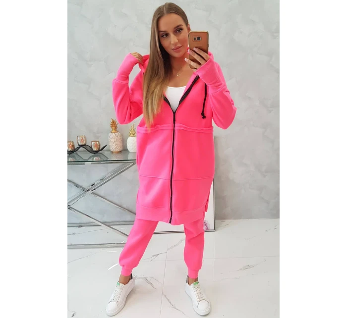 Zateplená sada s dlouhou mikinou růžová neonová