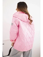 Dámská jarní prošívaná bunda s kapucí a zipem cukrově růžová