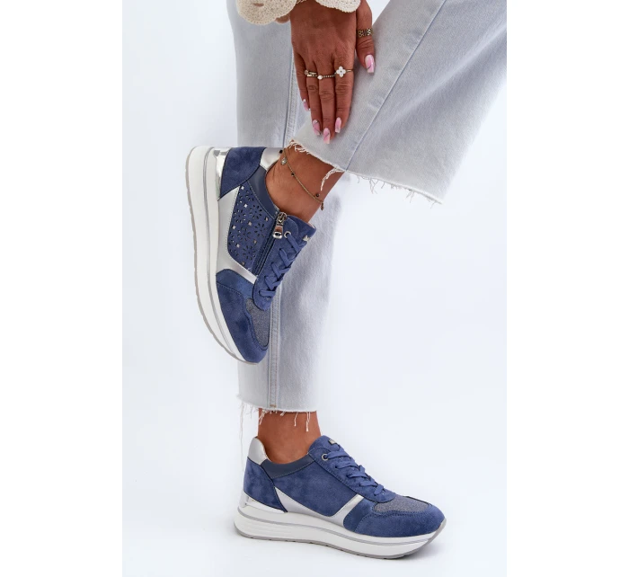 Dámské tenisky na platformě s ažurovým vzorem a Modré model 21656776 - Inblu Dámské tenisky na platformě s ažurovým vzorem a Modré model 21656776 - Inblu