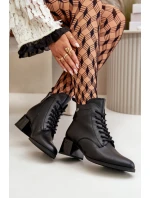 Dámské Botky Na Šněrování Na Podpatku Z Přírodní Kůže Zateplené Černé Vinceza 91110