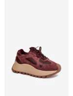 Kožené Sneakersy Na Platformě Dámské Big Star SS274625 HI-POLY SYSTEM Bordové Kožené Sneakersy Na Platformě Dámské Big Star SS274625 HI-POLY SYSTEM Bordové