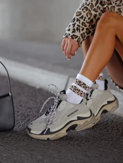 Dámské ponožky se dvěma skvrnitými pruhy – bílé