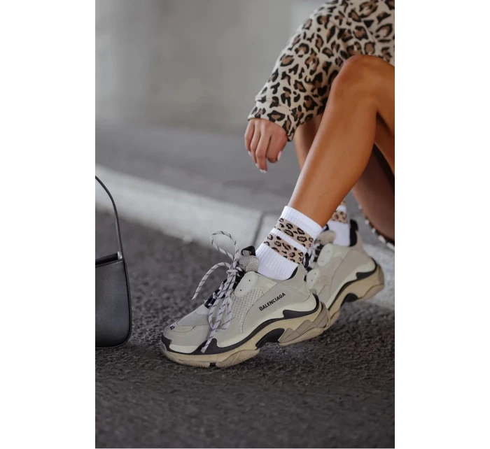 Dámské ponožky se dvěma skvrnitými pruhy – bílé Dámské ponožky se dvěma skvrnitými pruhy – bílé