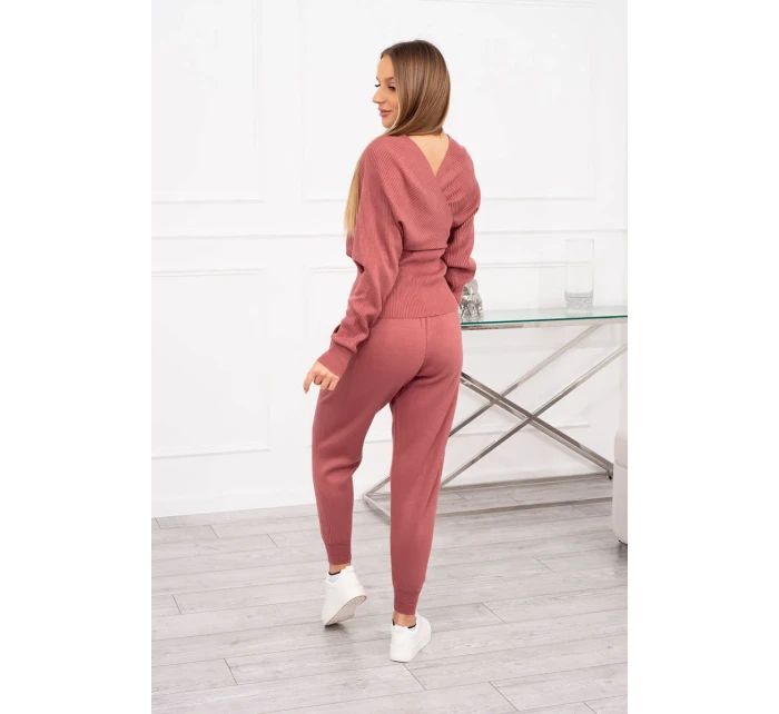Dvoudílný svetrový set tmavě růžový