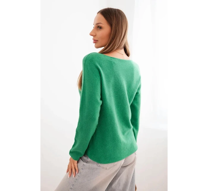 Svetr dámský z viskózy s dlouhým rukávem a kulatým výstřihem zelený
