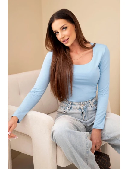 Dámská basic blůza s čtvercovým výstřihem a dlouhým rukávem modrá Dámská basic blůza s čtvercovým výstřihem a dlouhým rukávem modrá