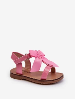 Lakýrované dětské sandálky s mašlí na suchý zip růžové Joratia