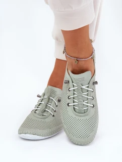 Dámské Kožené Polobotky Z Přírodní Kůže model 21691733 Světle Zelené - Artiker